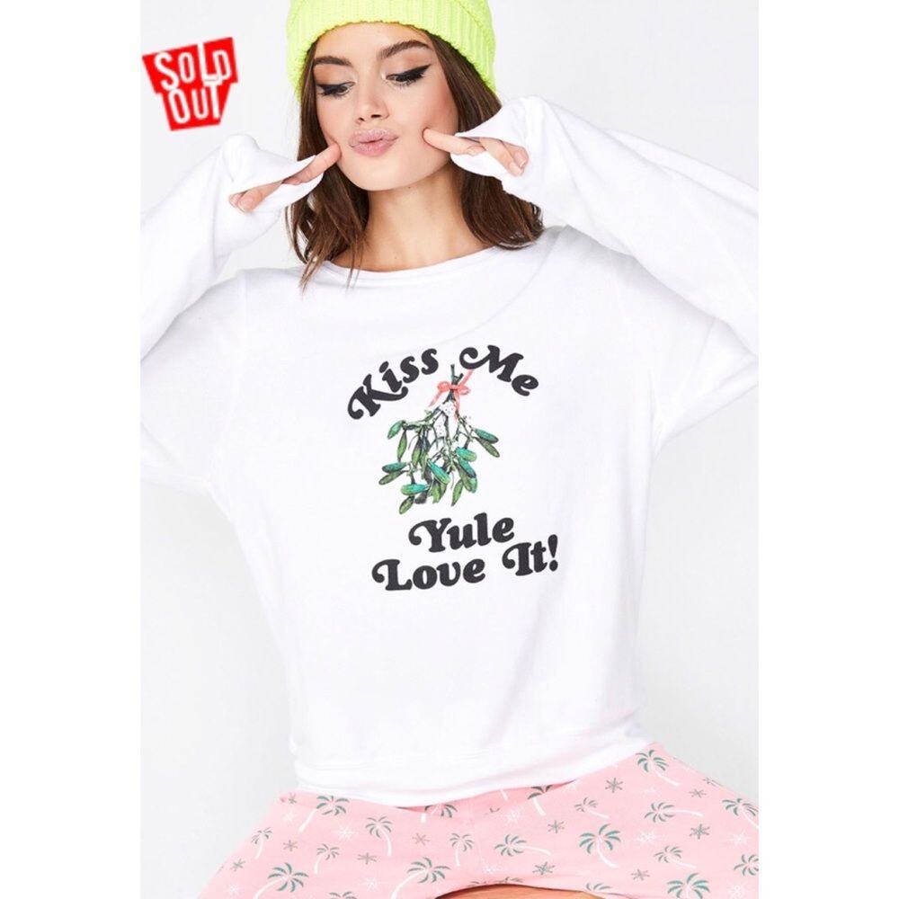Wildfox Kiss Me Yule Love It long sleeve top white